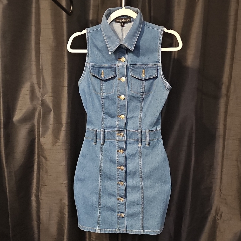 Denim Sleeveless Button-Down Dress - Picture 2 of 10